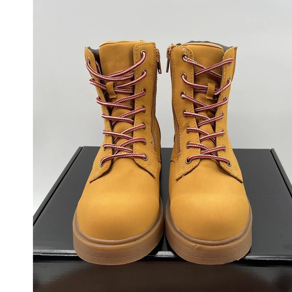 Steve Madden JJUMBLE Wheat Yellow Combat Boots Side Zip Kids Size 4 128692